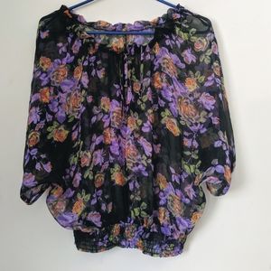 Sheer half sleeve off the shoulder peasant top